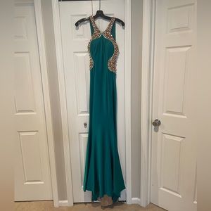 Womens beautiful open back sequin and pearl evening gown